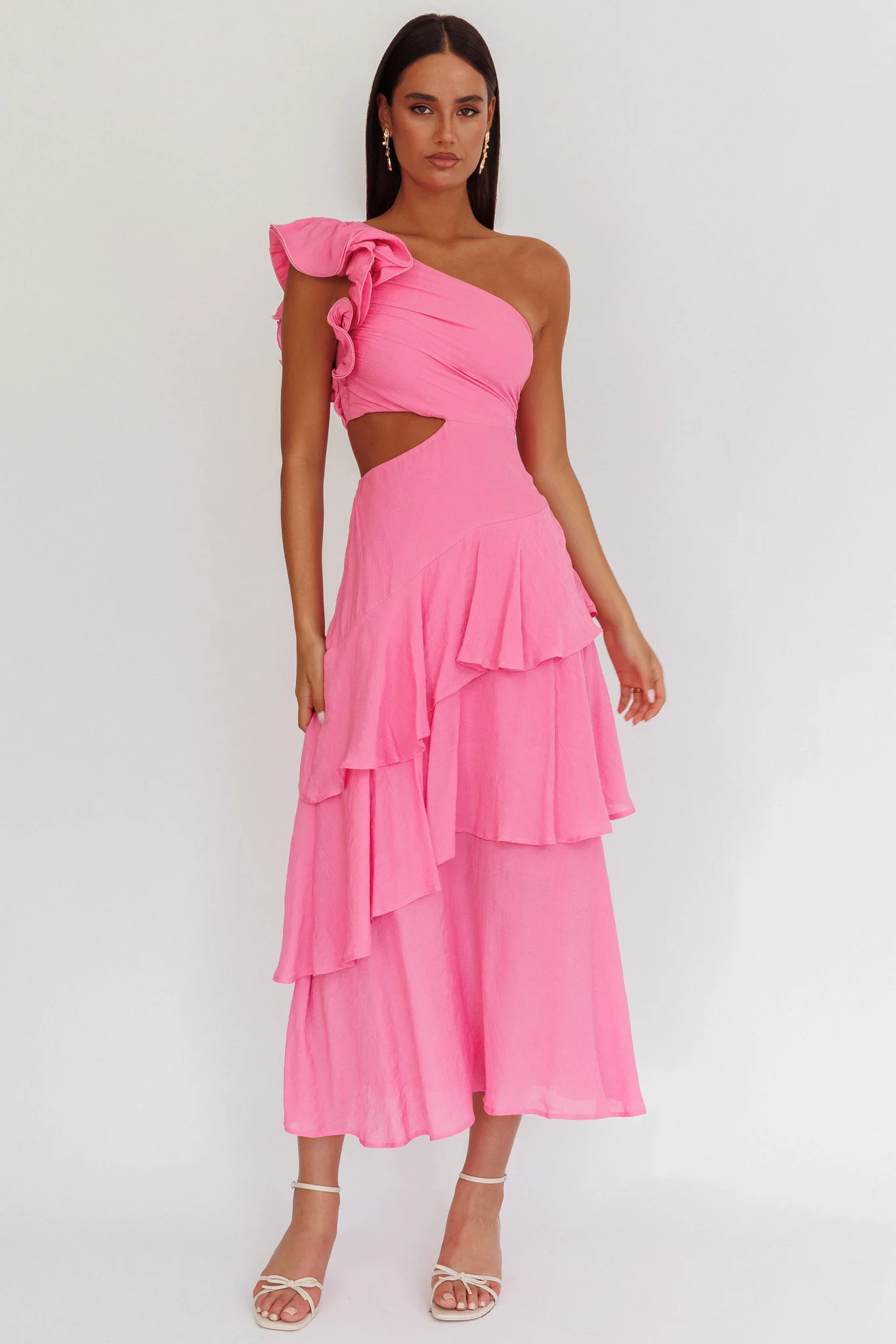 Deanna One-Shoulder Tiered Maxi Dress Pink - Sonourner