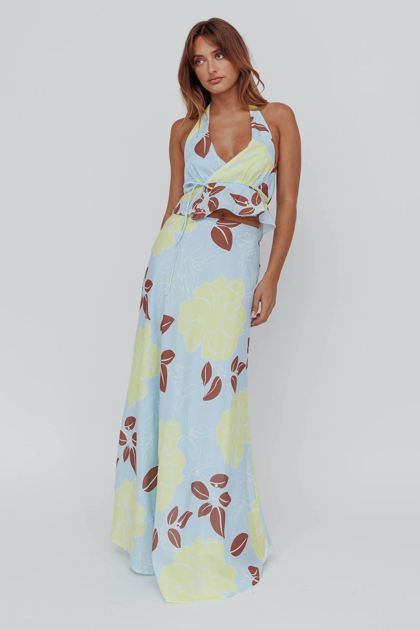Kika Maxi Skirt Floral Blue - Sonourner