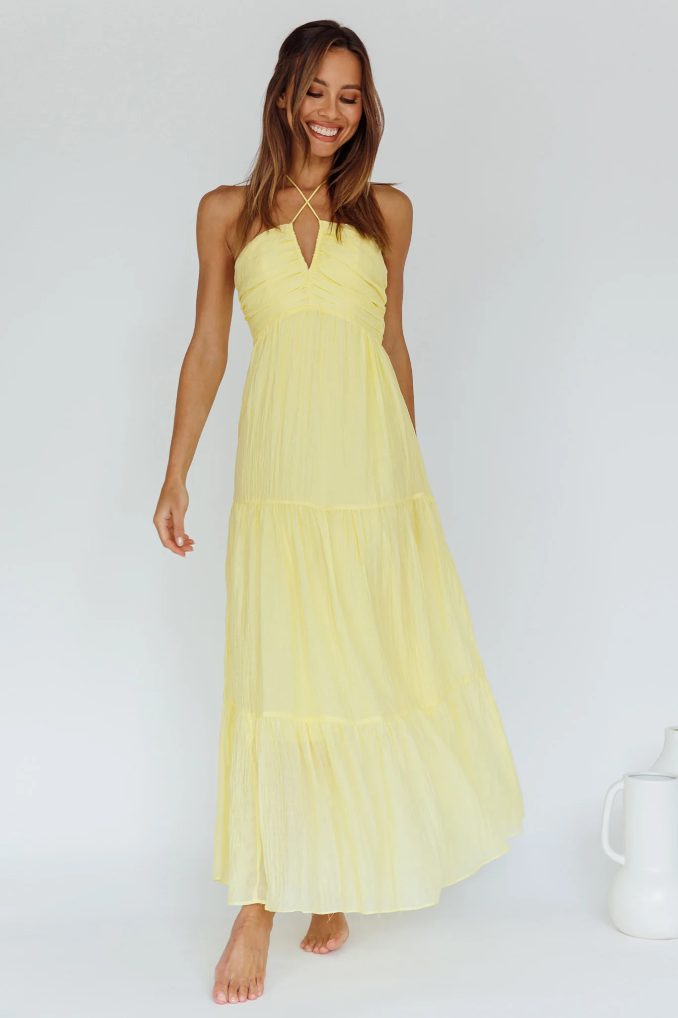 Asiah Halterneck Maxi Dress Lemon - Sonourner