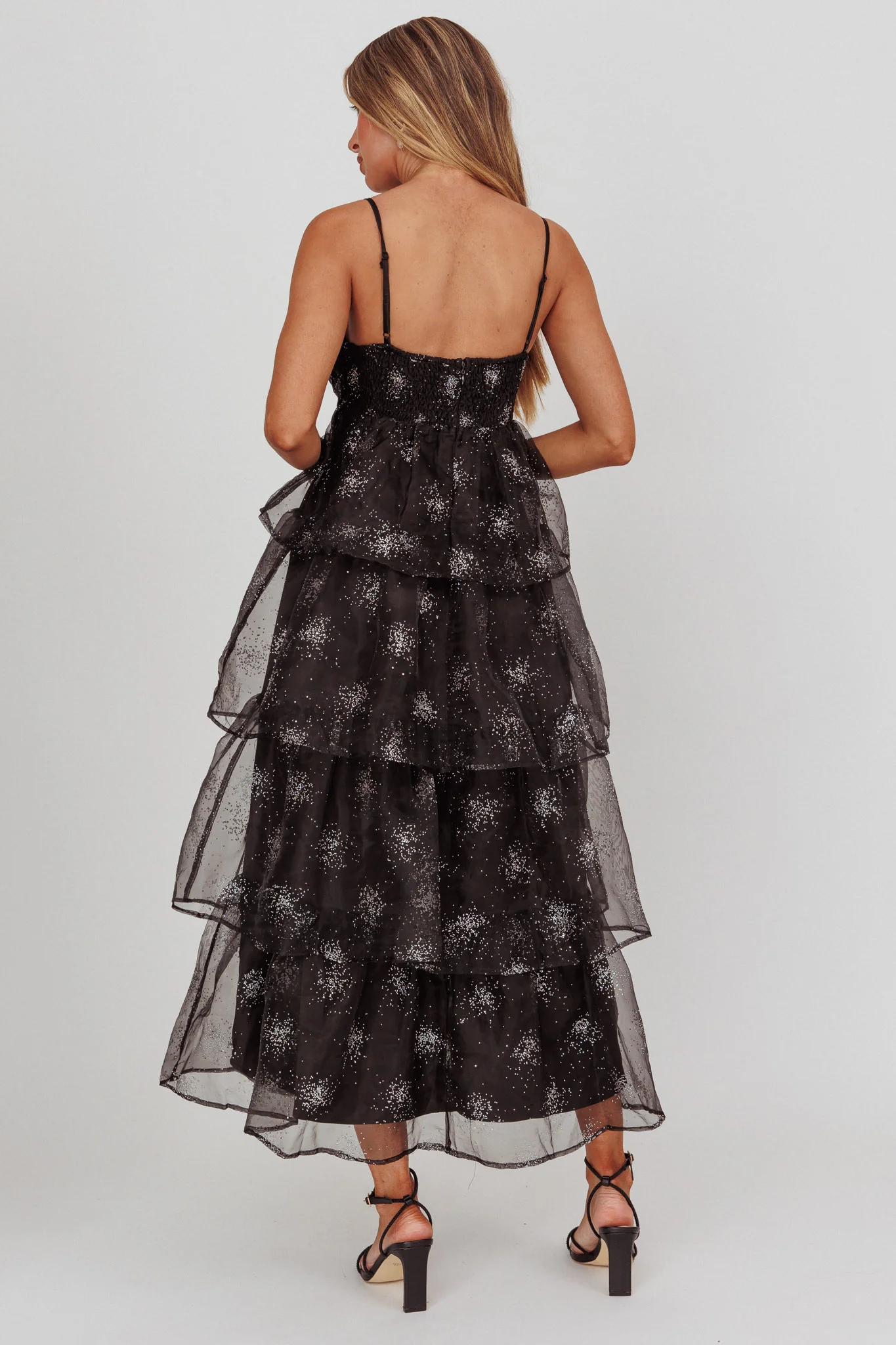 Morina Tiered Maxi Dress Glitter Black - Sonourner