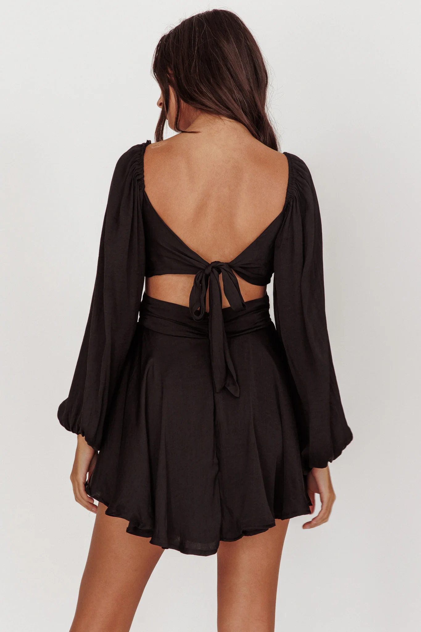 Miraya Balloon Sleeve Twist Mini Dress Black - Sonourner