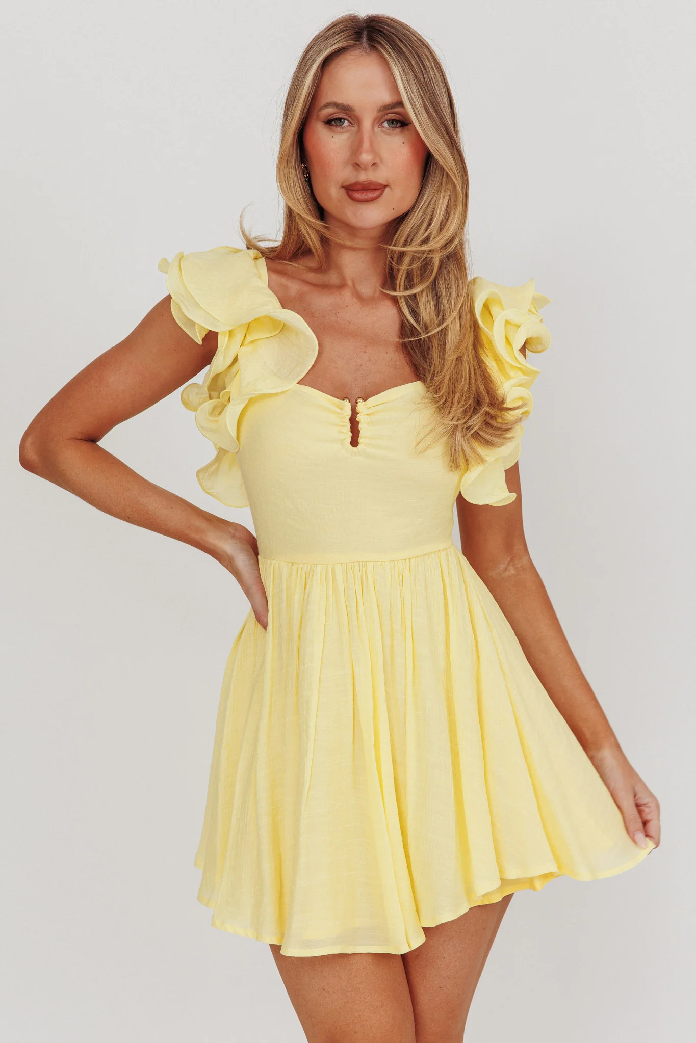 Sunday Dreams Ruffle Strap Mini Dress Yellow - Sonourner