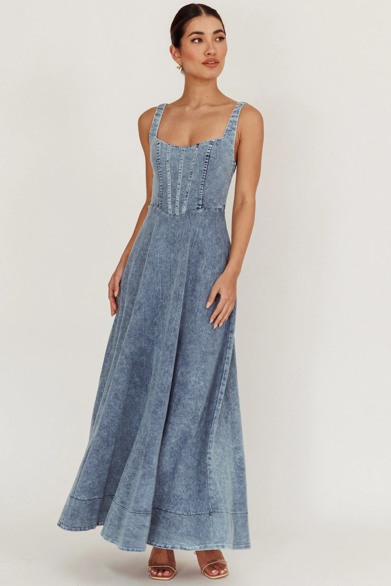 Talissa A-Line Maxi Denim Dress Blue - Sonourner