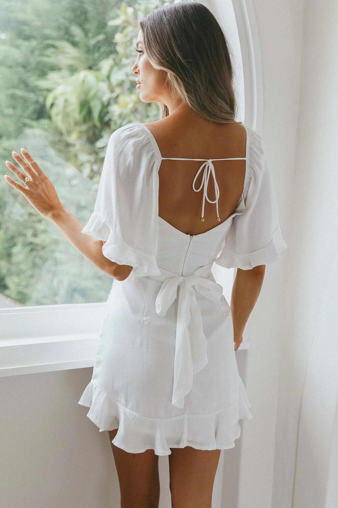 Hand In Mine Ruffle Hem Dress White - Sonourner