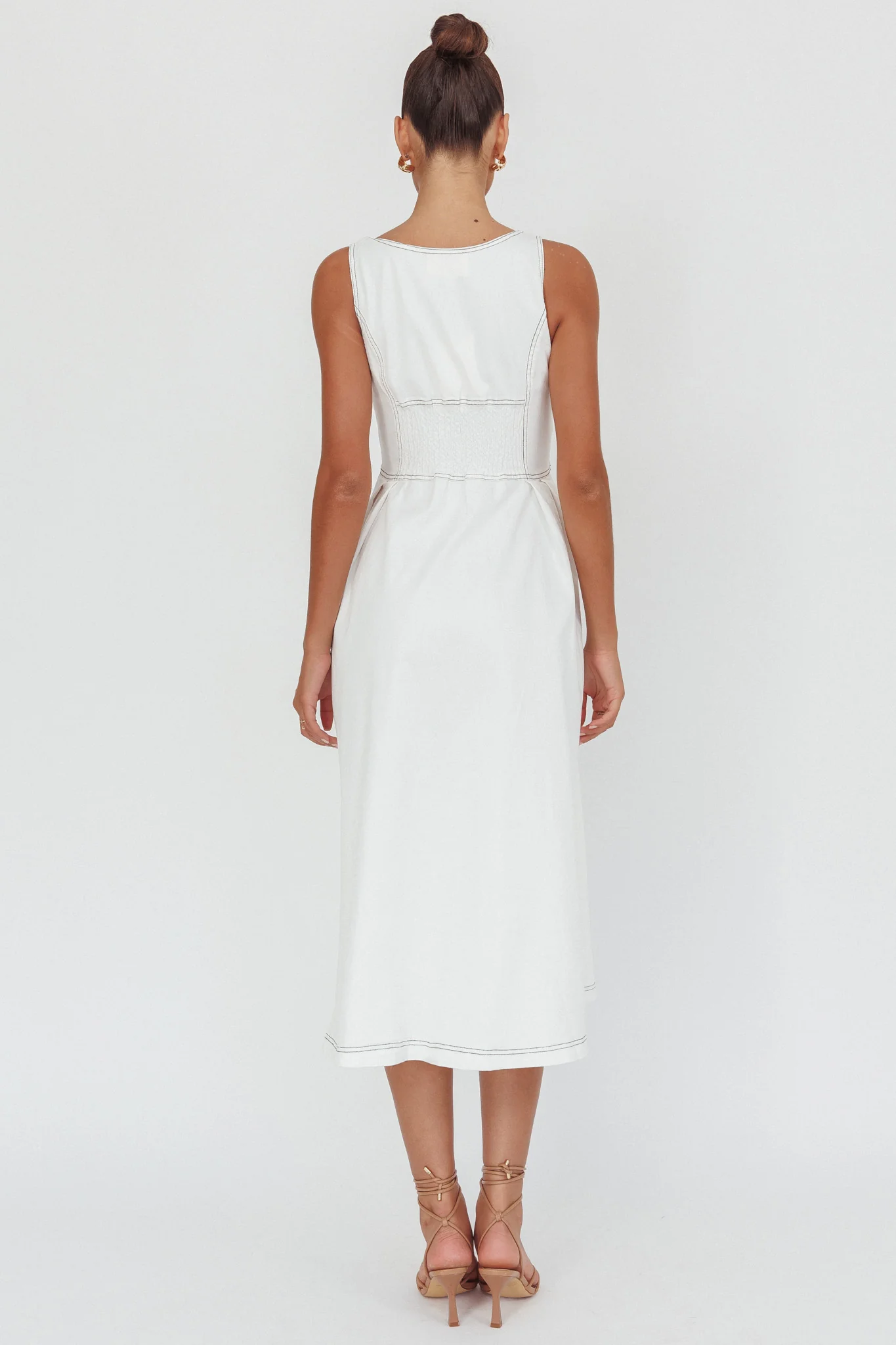 Leeli Zipper Front Midi Dress White - Sonourner