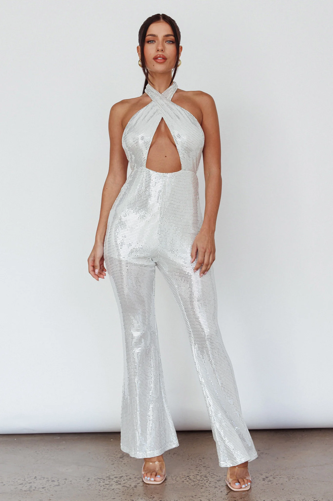 Moon In Leo Halterneck Jumpsuit Silver - Sonourner