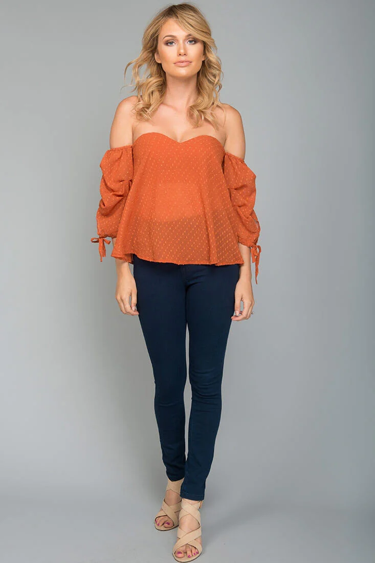 Lana Heart Shaped Off the Shoulder Top Rust - Sonourner