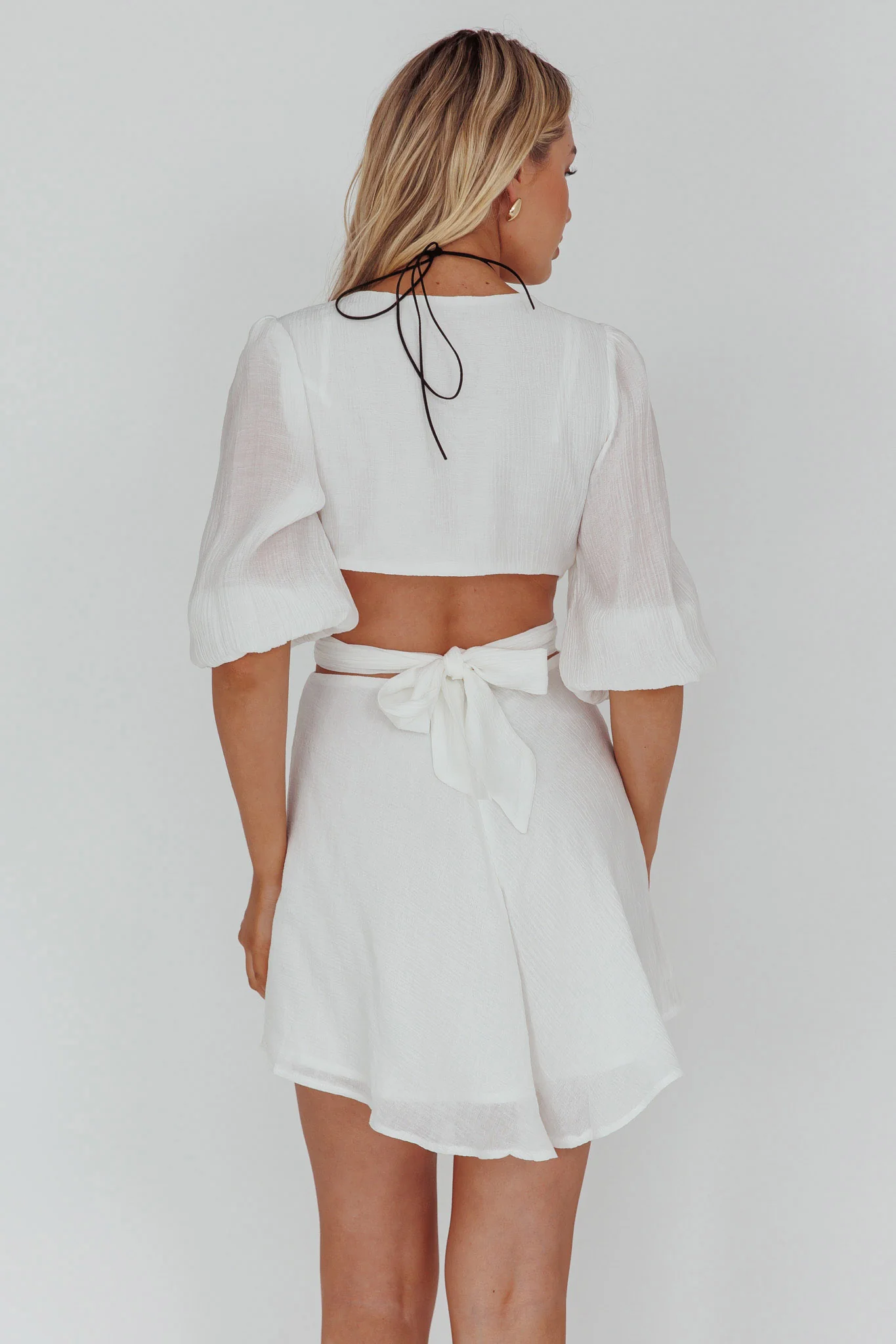 Sunshine Sweetie Cut-Out Waist Tie Feature Mini Dress White - Sonourner