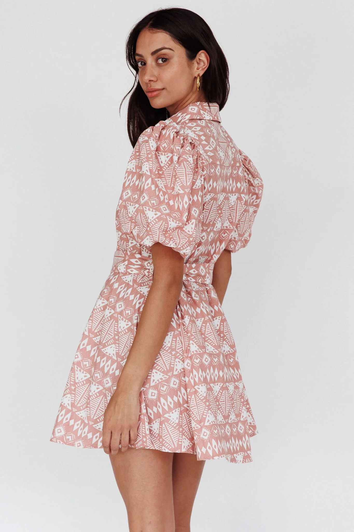 Nanette Puff Sleeve Belted Mini Dress Print Rose - Sonourner