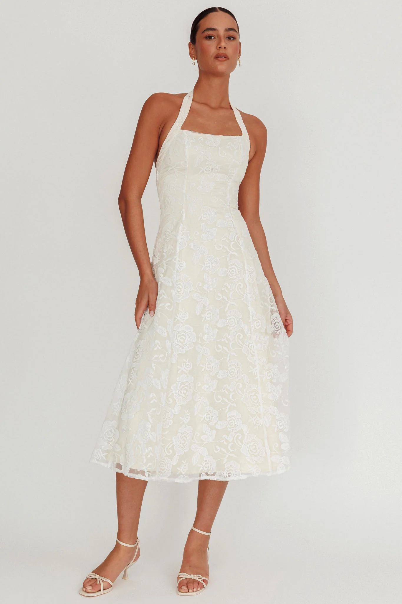 Elliott A-Line Halter Neck Midi Dress White - Sonourner