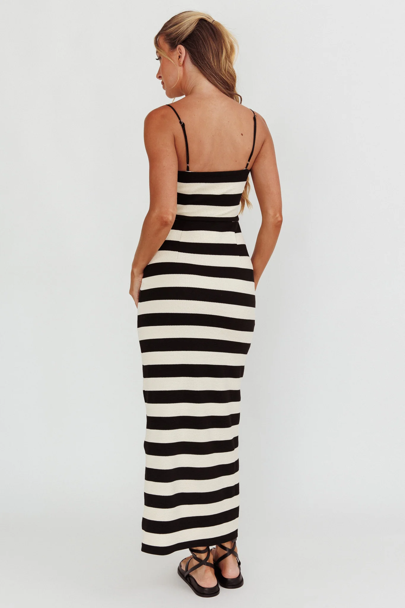 Gracey Cami Strap Maxi Dress Stripe Black - Sonourner