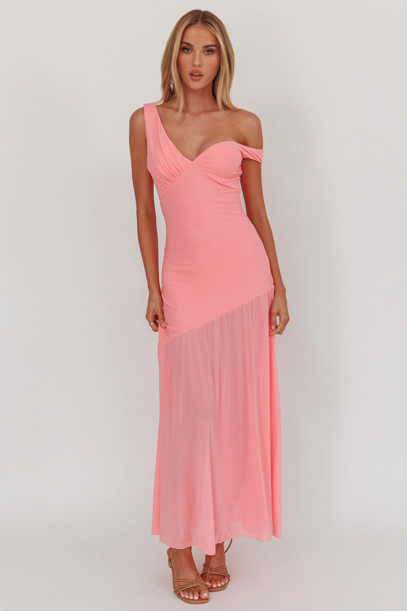 Treasure Sheer Hem Maxi Dress Pink - Sonourner