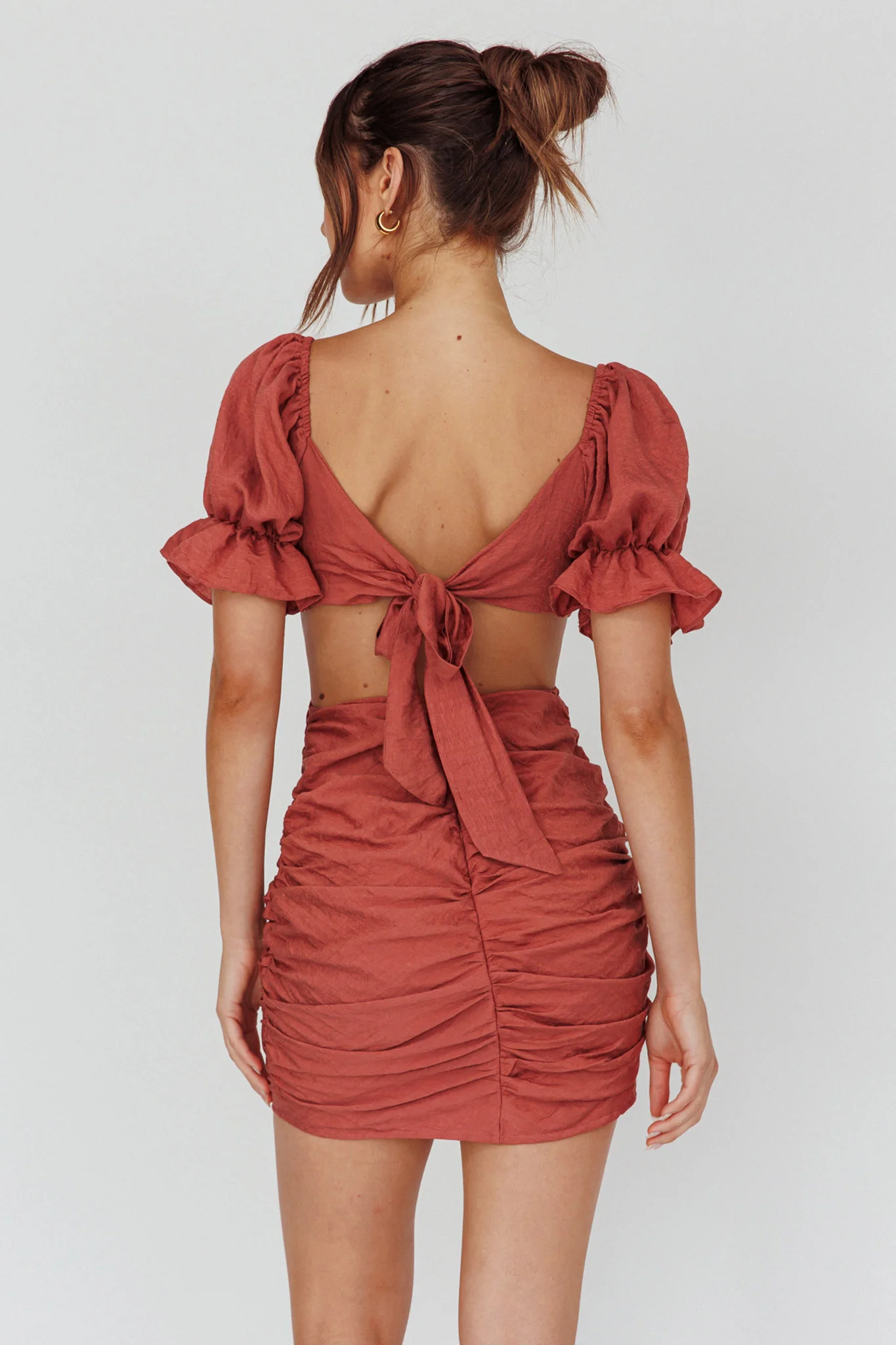 Happy In Love Puff Sleeve Tie Back Dress Rose - Sonourner