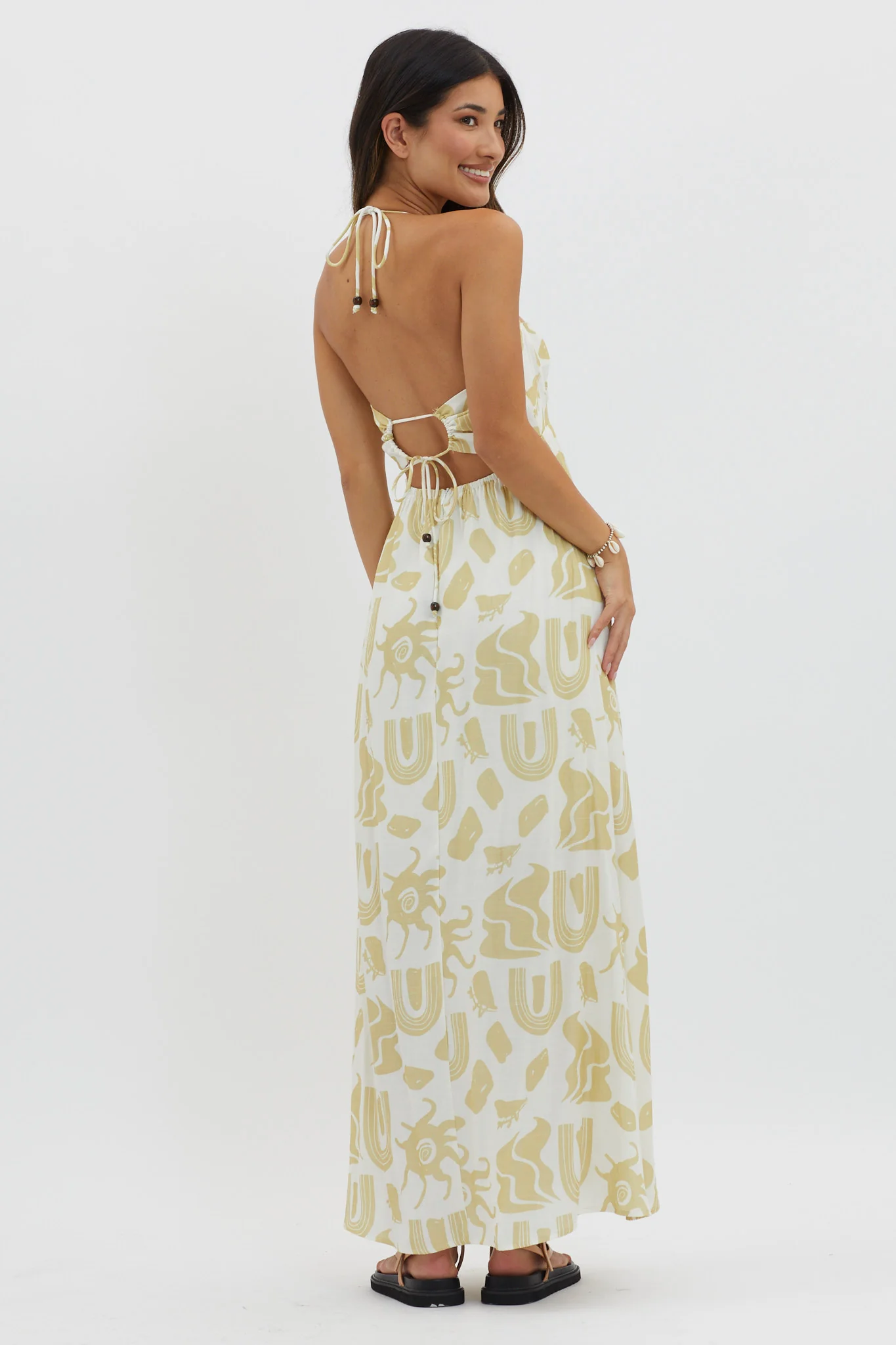 Moreton Halterneck Tied Back Dress Yellow - Sonourner