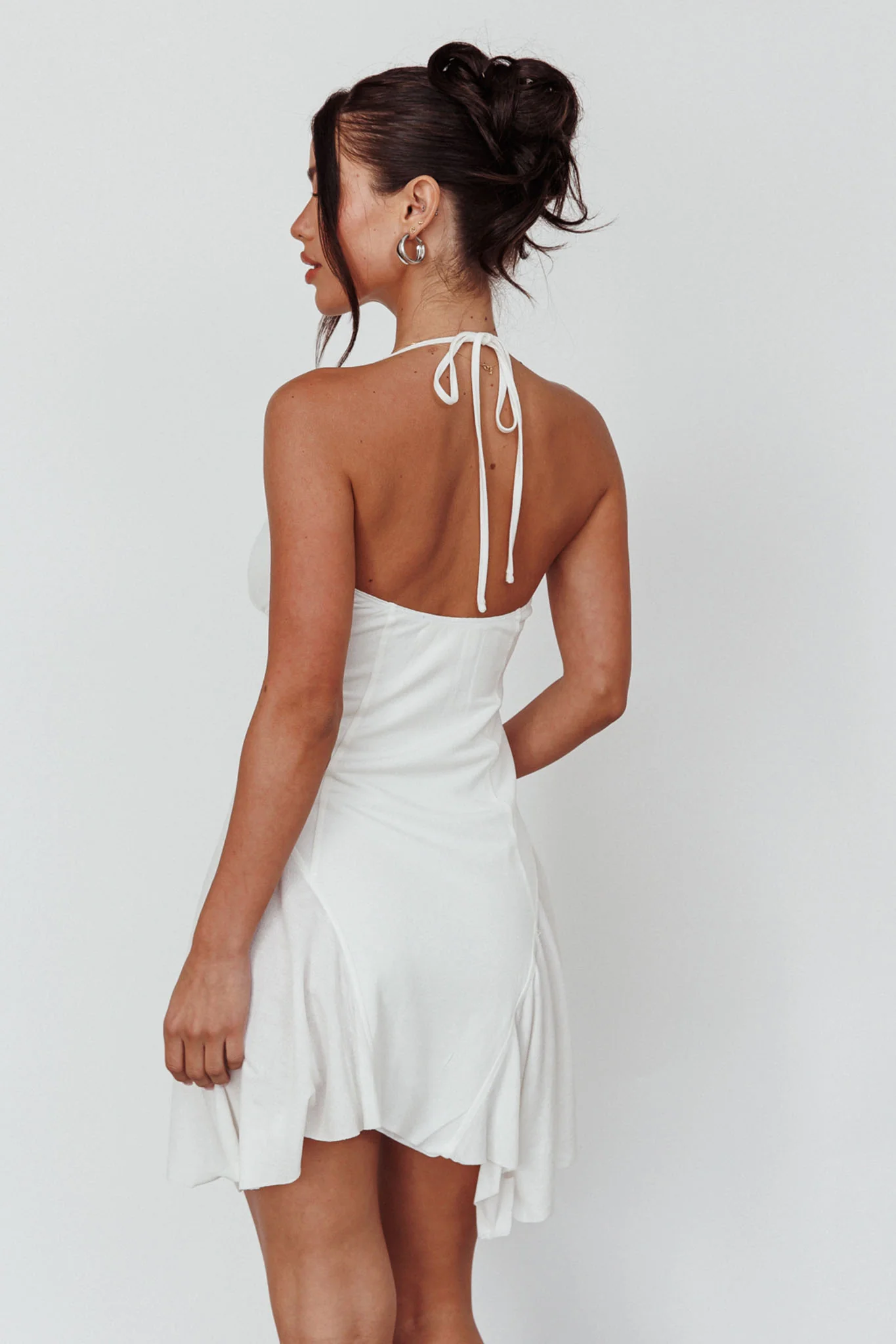 Sidonie Halterneck Godet Hem Mini Dress White - Sonourner