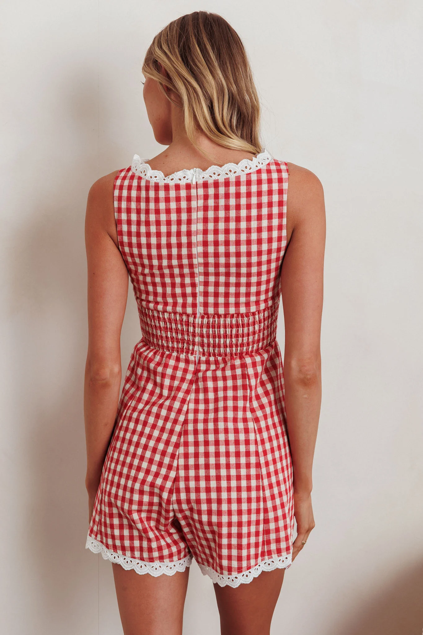 Loving Me Sleeveless Romper Gingham Red - Sonourner