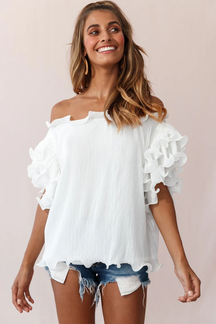 Miranda Ruffle Sleeve Top White - Sonourner