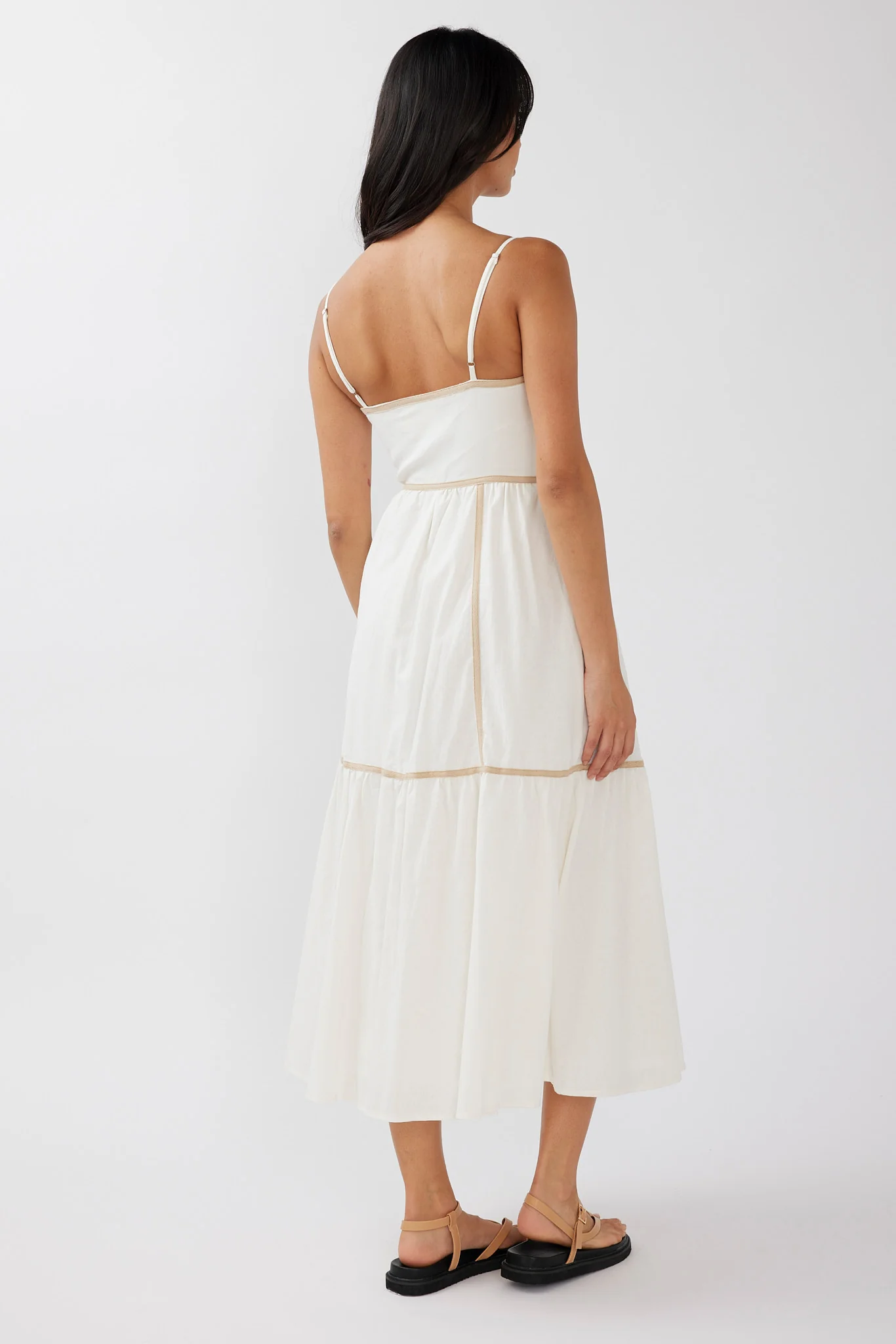 Confidante Piping Trim Midi Dress White - Sonourner