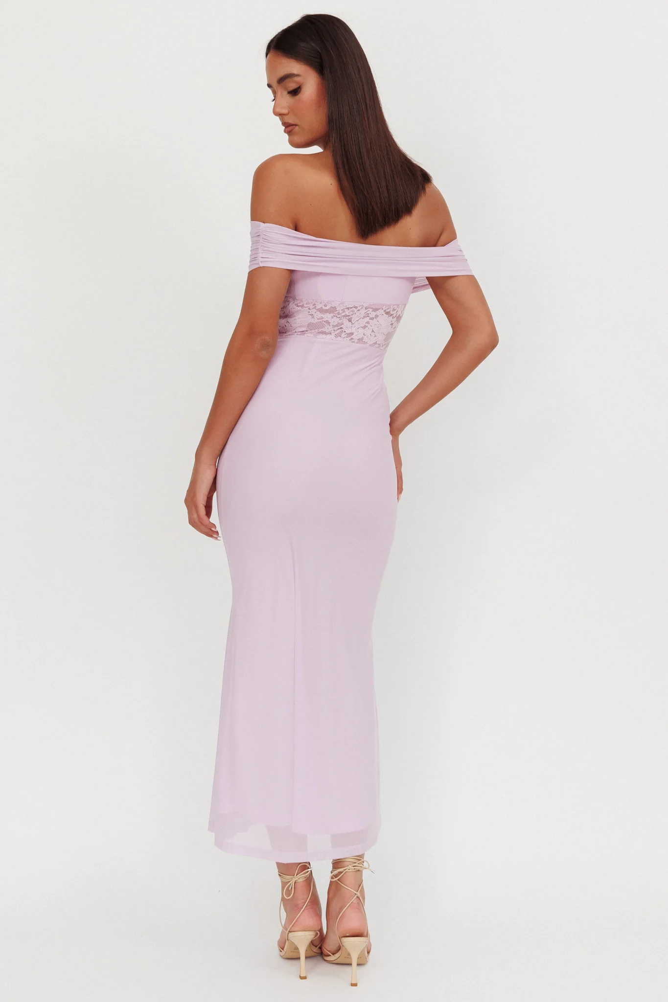 Flutters Off-Shoulder Lace Insert Maxi Dress Lilac - Sonourner