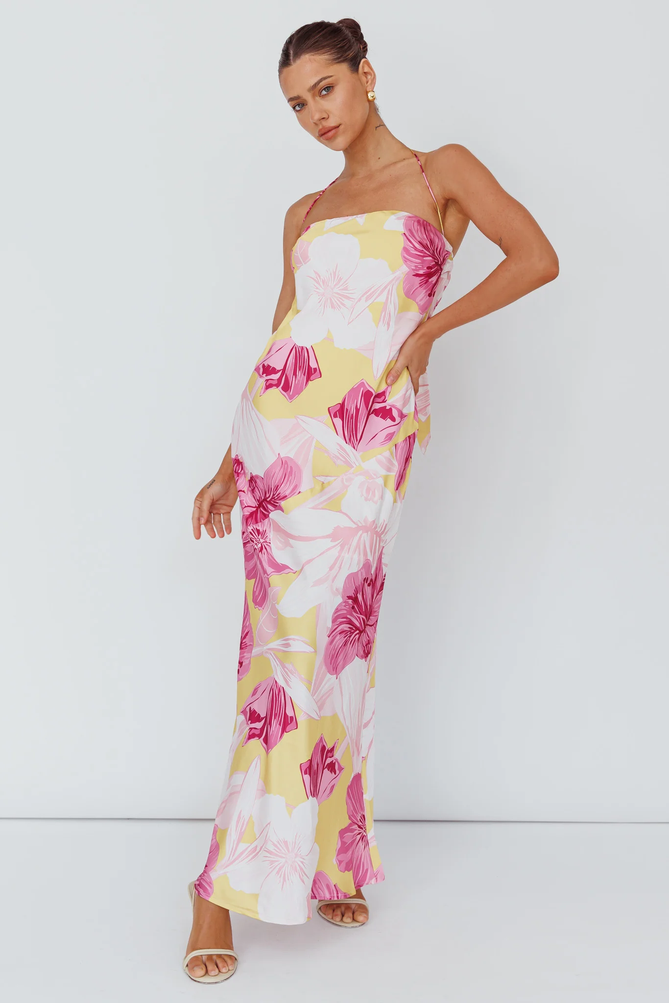 Jacquelynne Halter Cowl Back Maxi Dress Pink - Sonourner