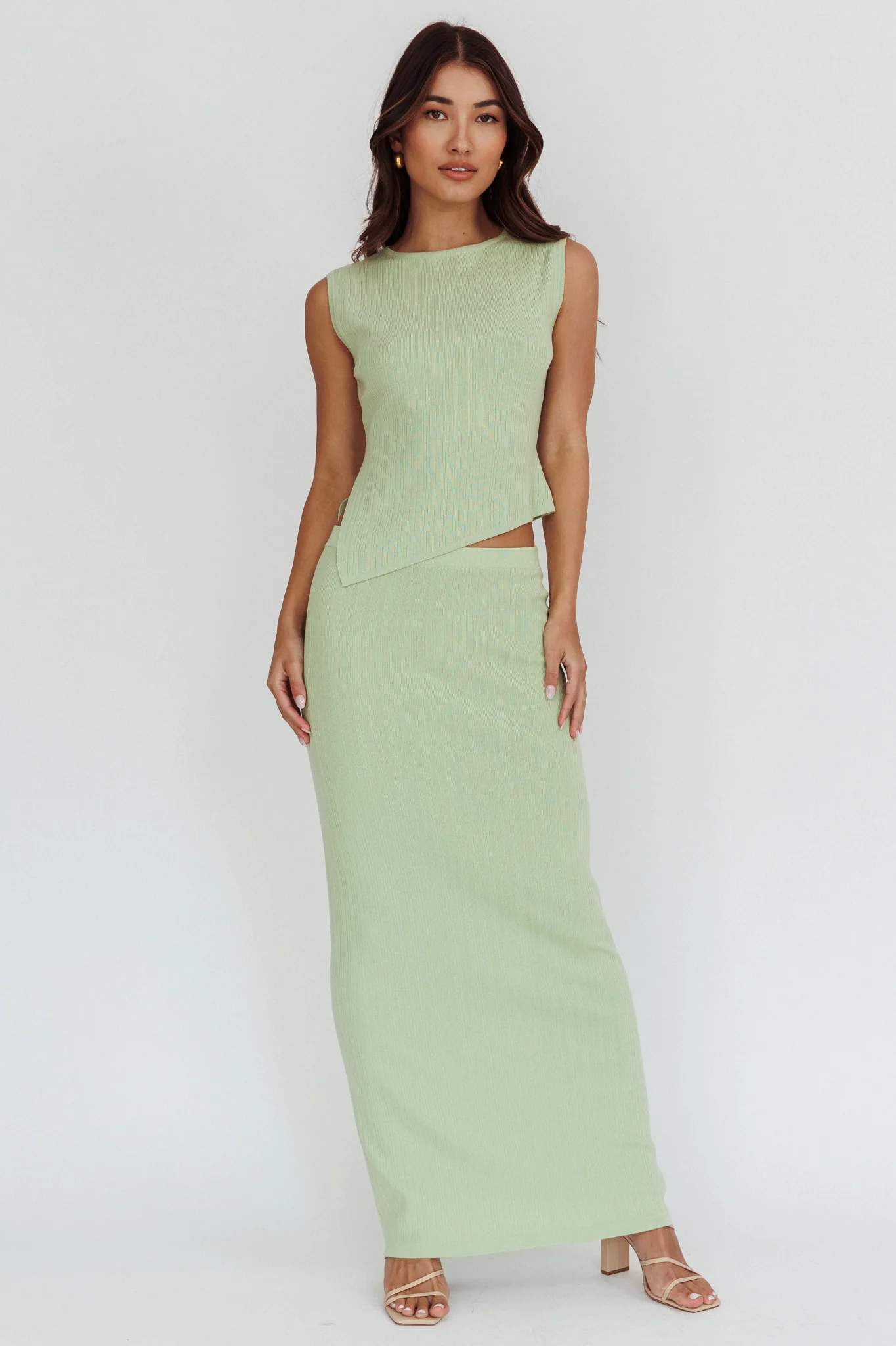 Rossana Ribbed Maxi Skirt Sage - Sonourner
