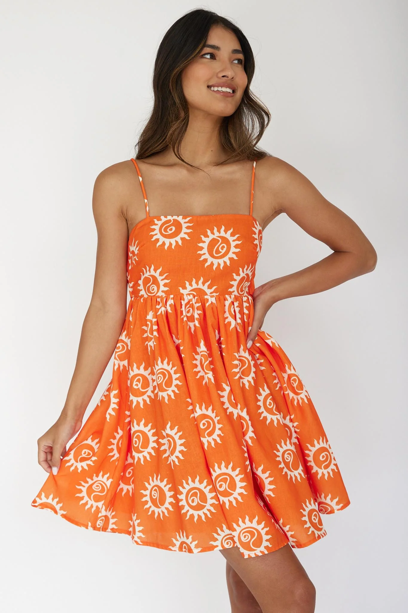 Sweet Solace Back Tie Mini Dress Sun Orange - Sonourner