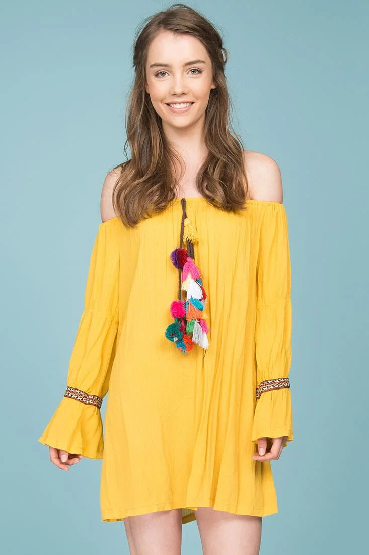 Jaelyn Tube Top Tassel Dress Yellow Mustard - Sonourner