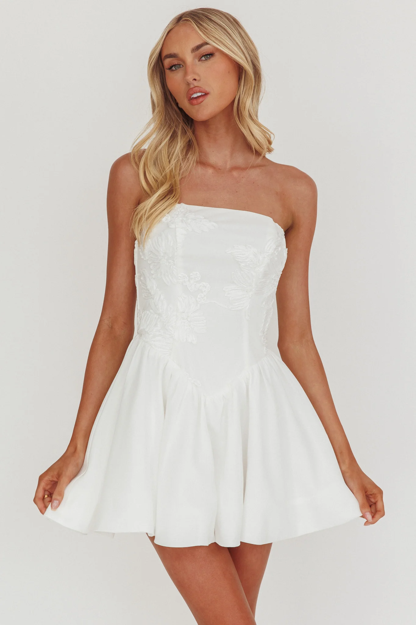 Fiora Basque Waist Strapless Mini Dress White - Sonourner