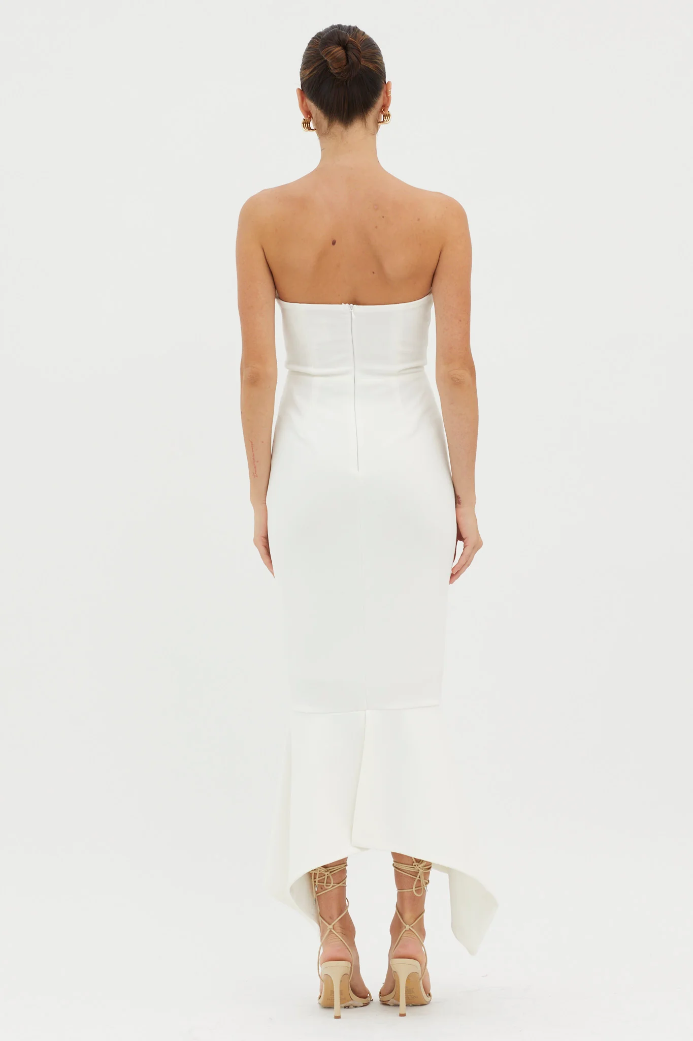 Sharona Strapless Gathered Midi Dress White - Sonourner