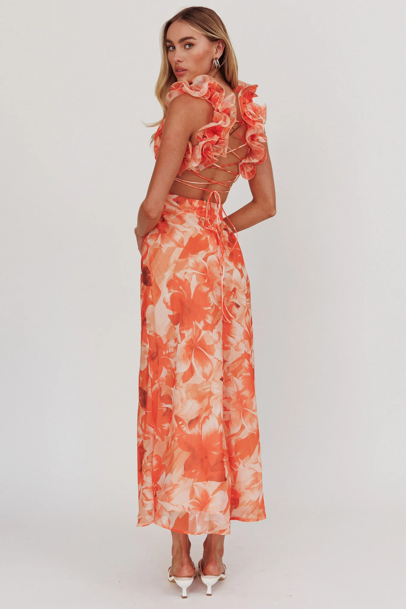 Madara Lace-Up Back Maxi Dress Orange - Sonourner