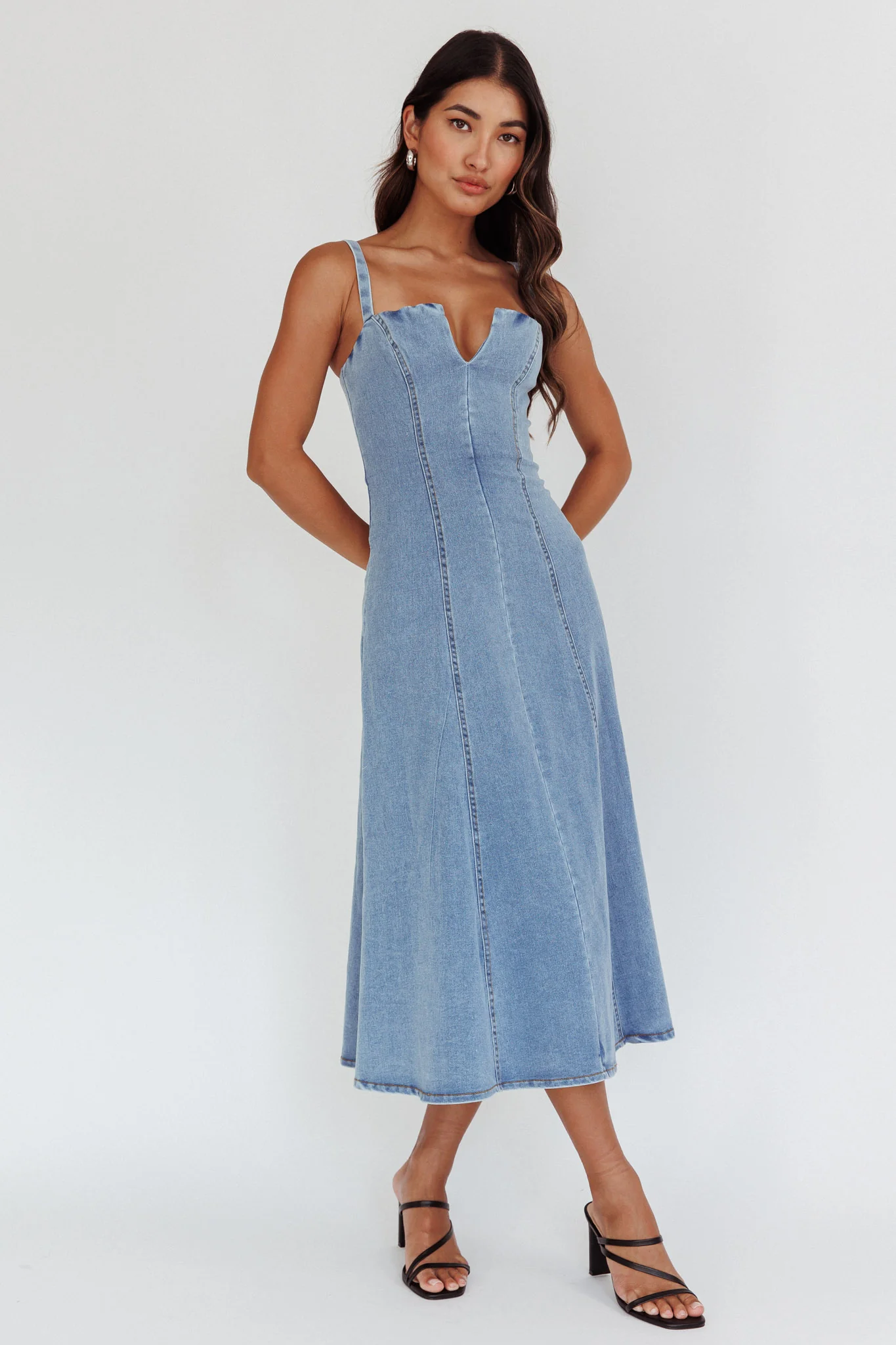 Catch My Drift A-Line Midi Dress Denim Blue - Sonourner