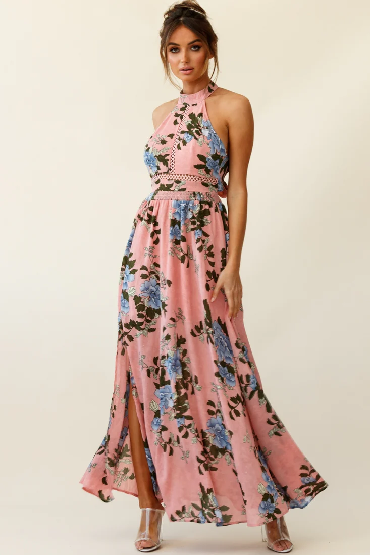 Baylor Floral Halterneck Maxi Dress Pink - Sonourner