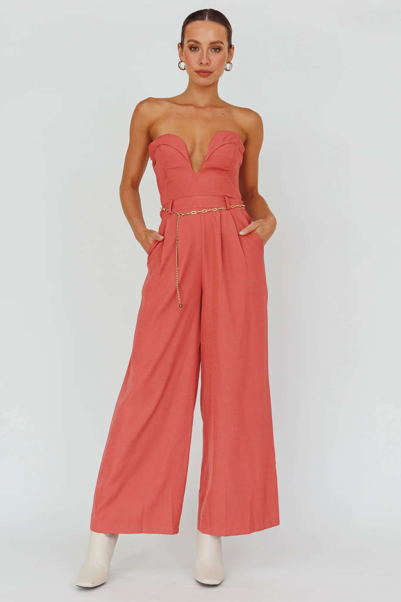 Kayte Strapless Belted Waist Jumpsuit Rose - Sonourner