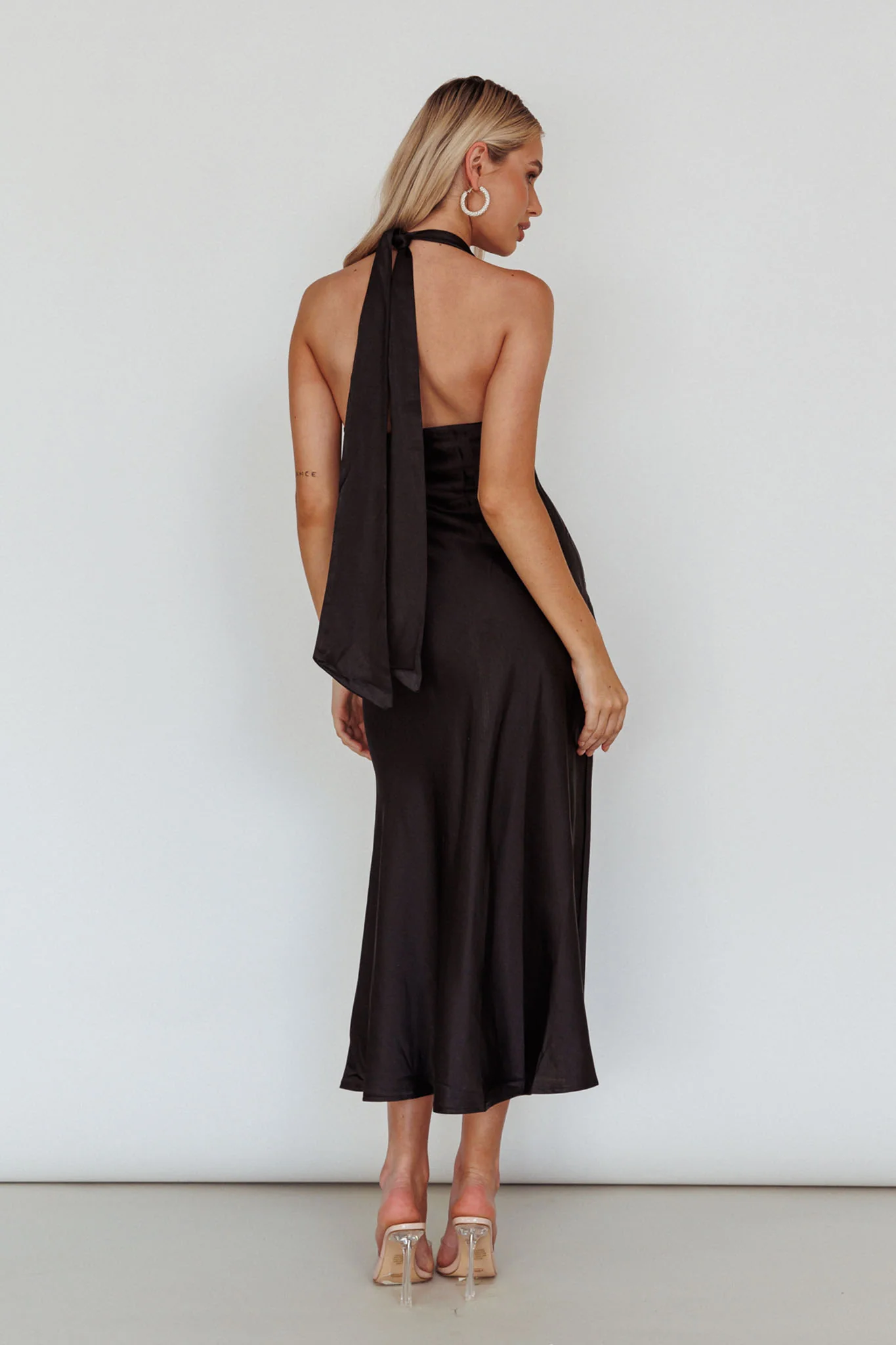 Champagne Showers Halterneck Slip Midi Dress Black - Sonourner