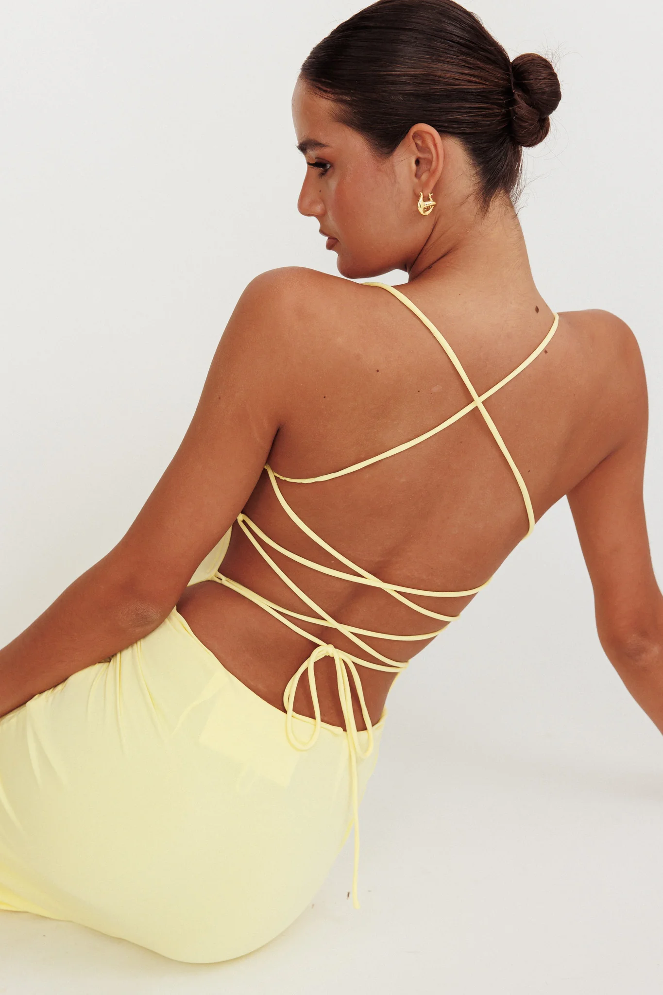 Ignite Rosette Backless Maxi Dress Lemon - Sonourner