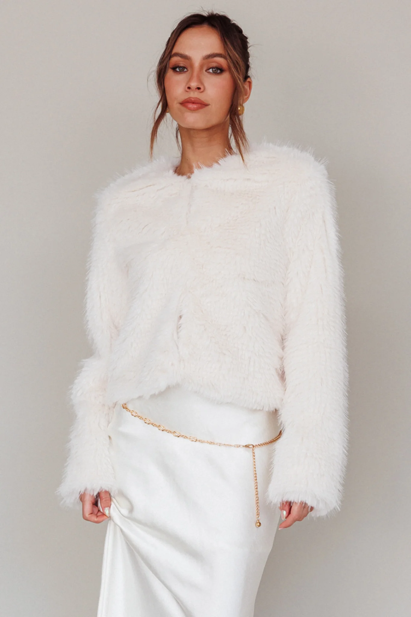 London Day Faux Fur Jacket Cream - Sonourner
