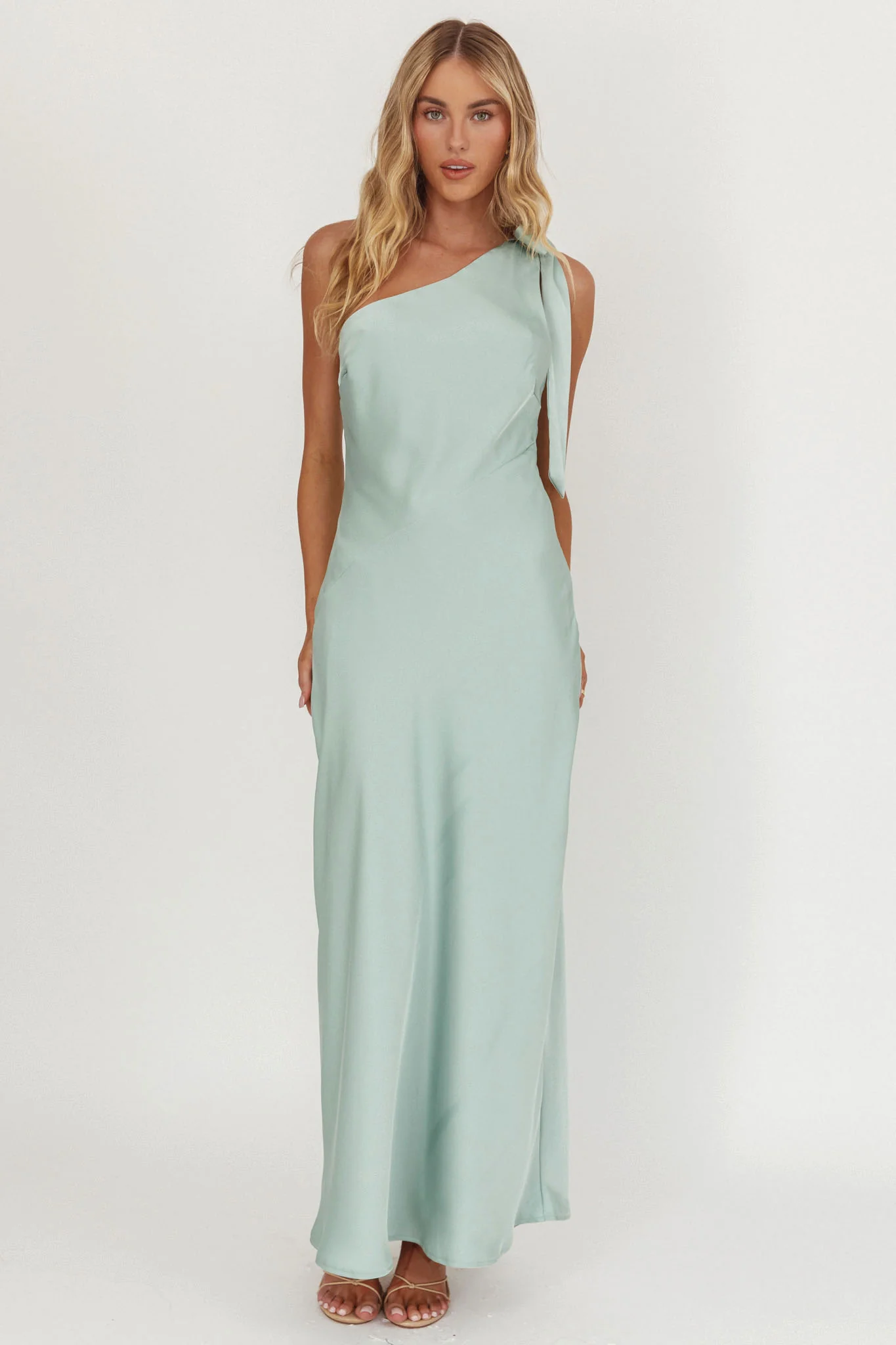 Robertah One-Shoulder Bow Maxi Dress Sage - Sonourner