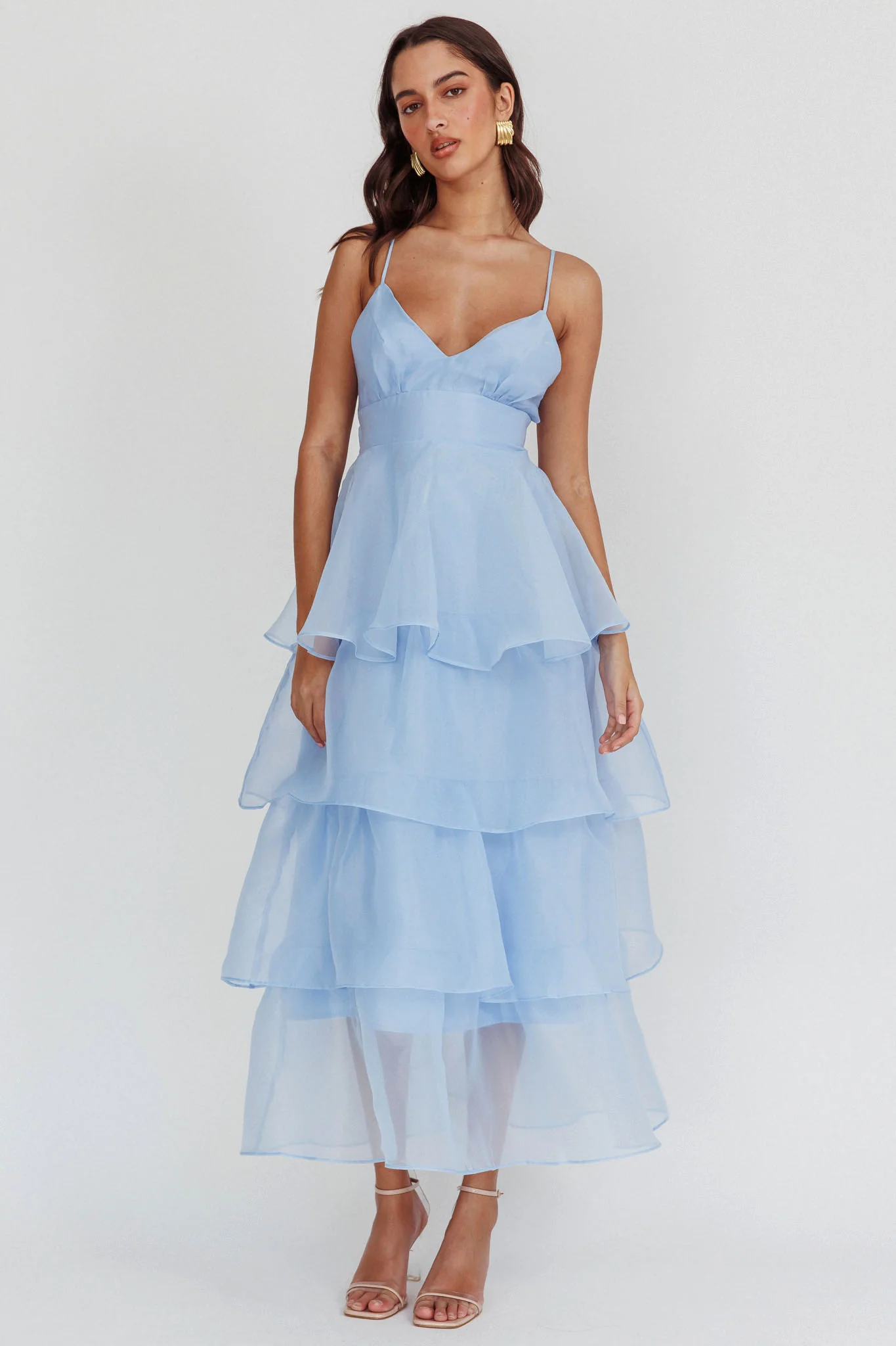 Made For You Tiered Ruffle Midi Dress Blue - Sonourner