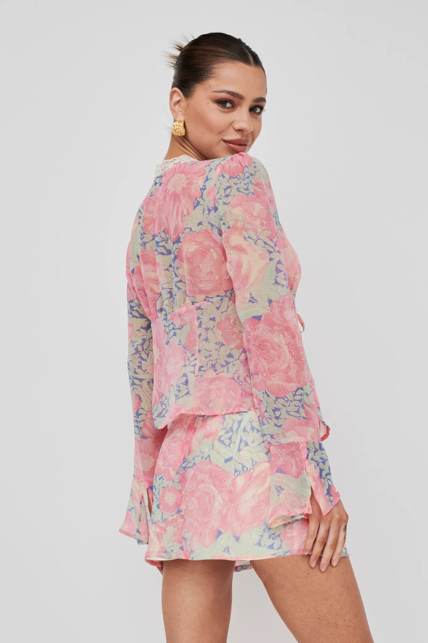 Sincerity Mini Skirt Floral Print Blue - Sonourner