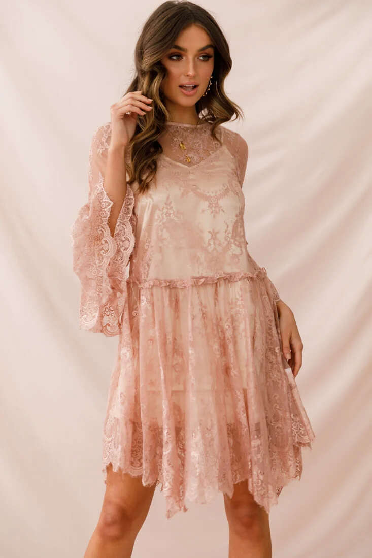 Birdie Lace Overlay Swing Dress Nude - Sonourner