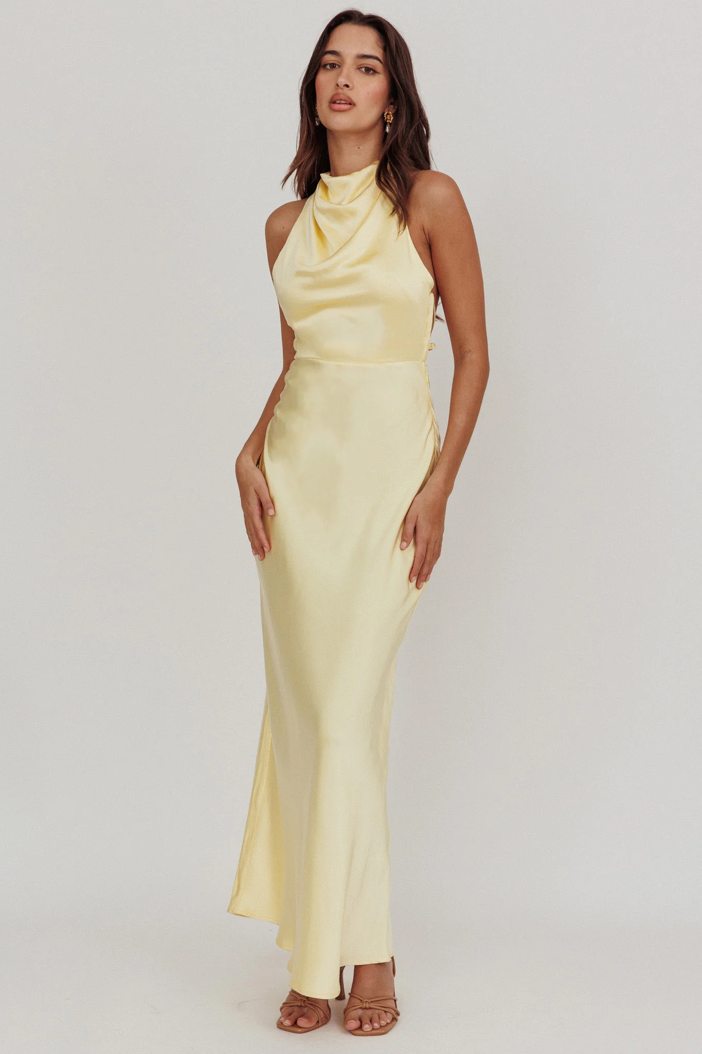Gelato Pearl Strap Halter Maxi Dress Butter - Sonourner