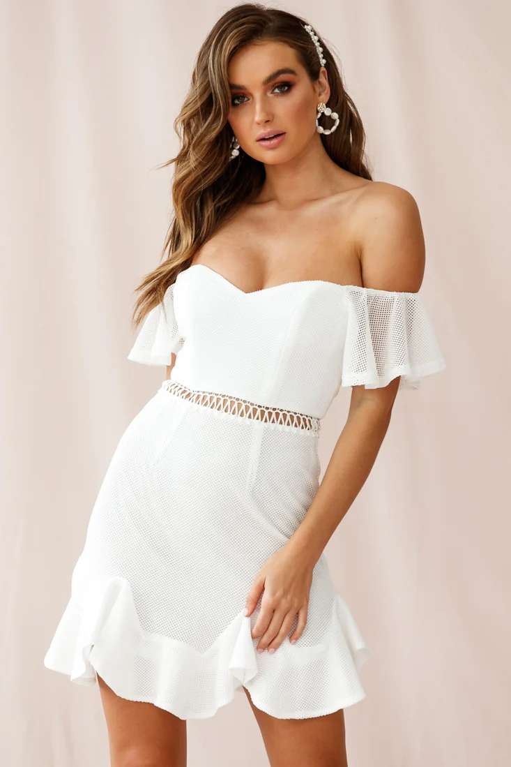 Chi Chi Sweetheart Neckline Off-Shoulder Dress White - Sonourner