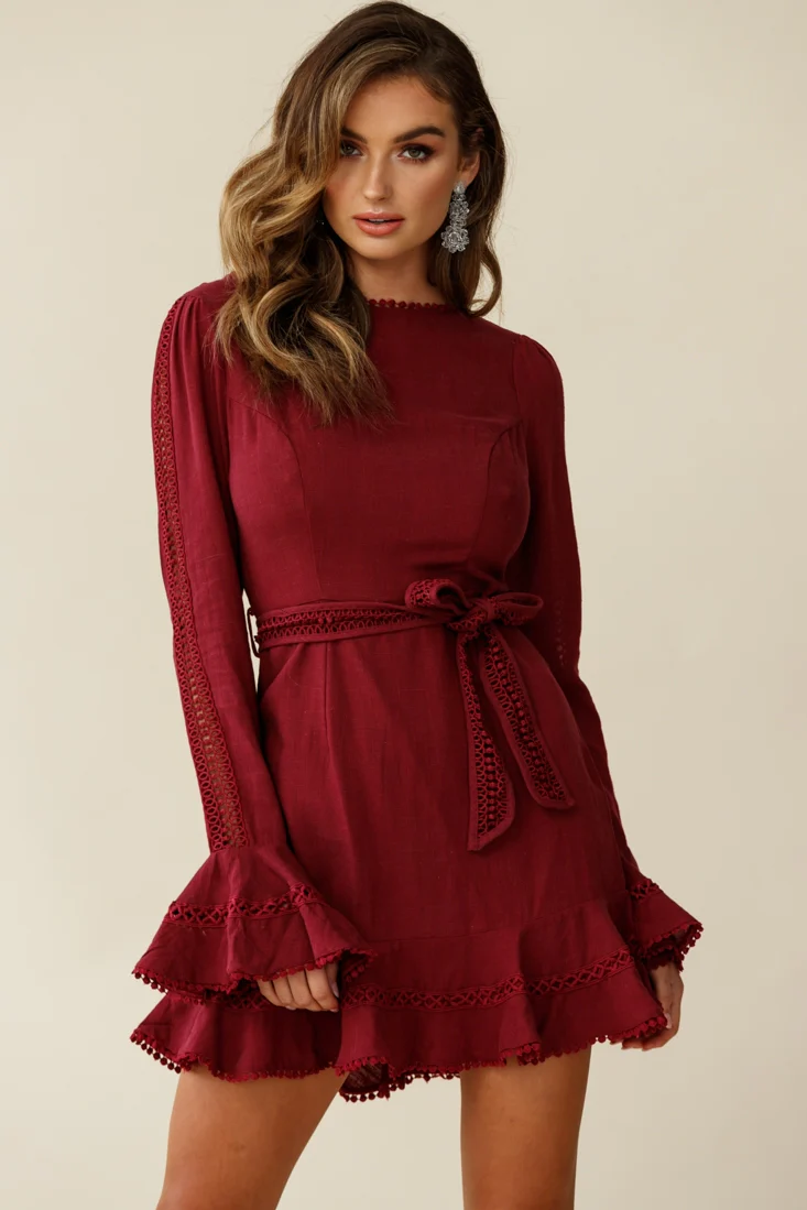 Aspley Flare Cuff Waist Tie Dress Antique Rose - Sonourner