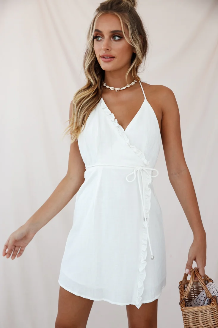 Pamela Spaghetti Strap Halterneck Dress White - Sonourner