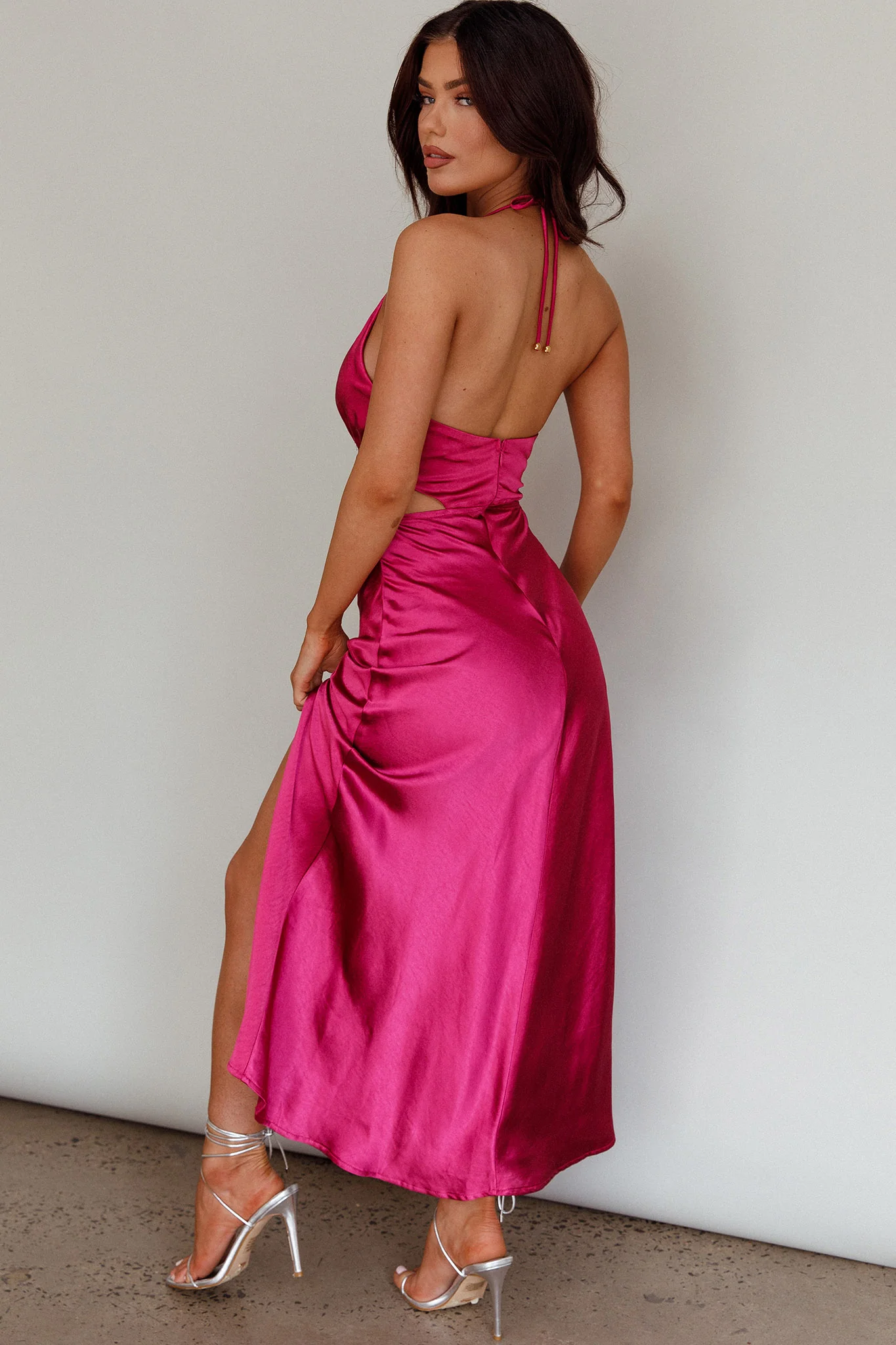 Social Butterfly Cut-Out Waist Midi Dress Fuchsia - Sonourner