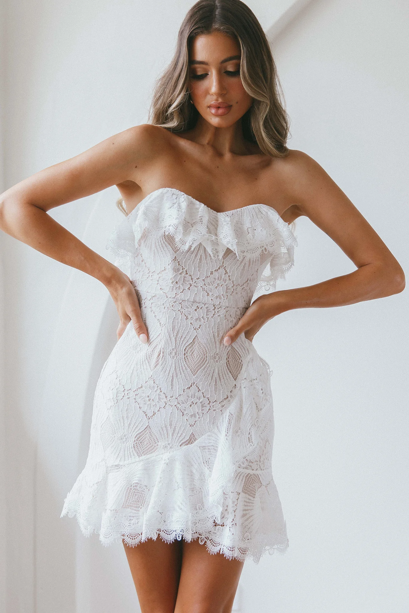 September Lace Mini Dress White - Sonourner