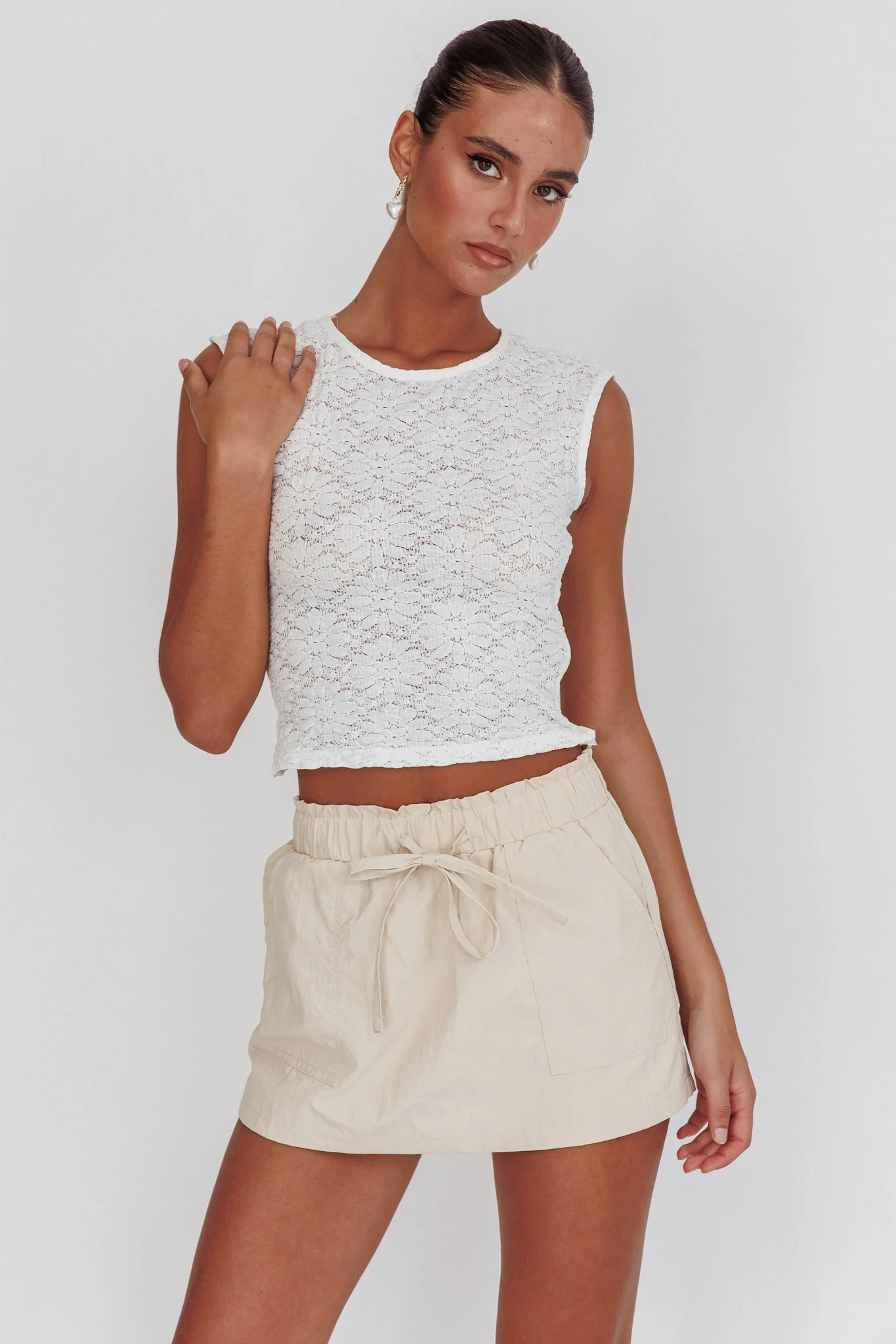 Eka Drawstring Mini Skort Cream - Sonourner