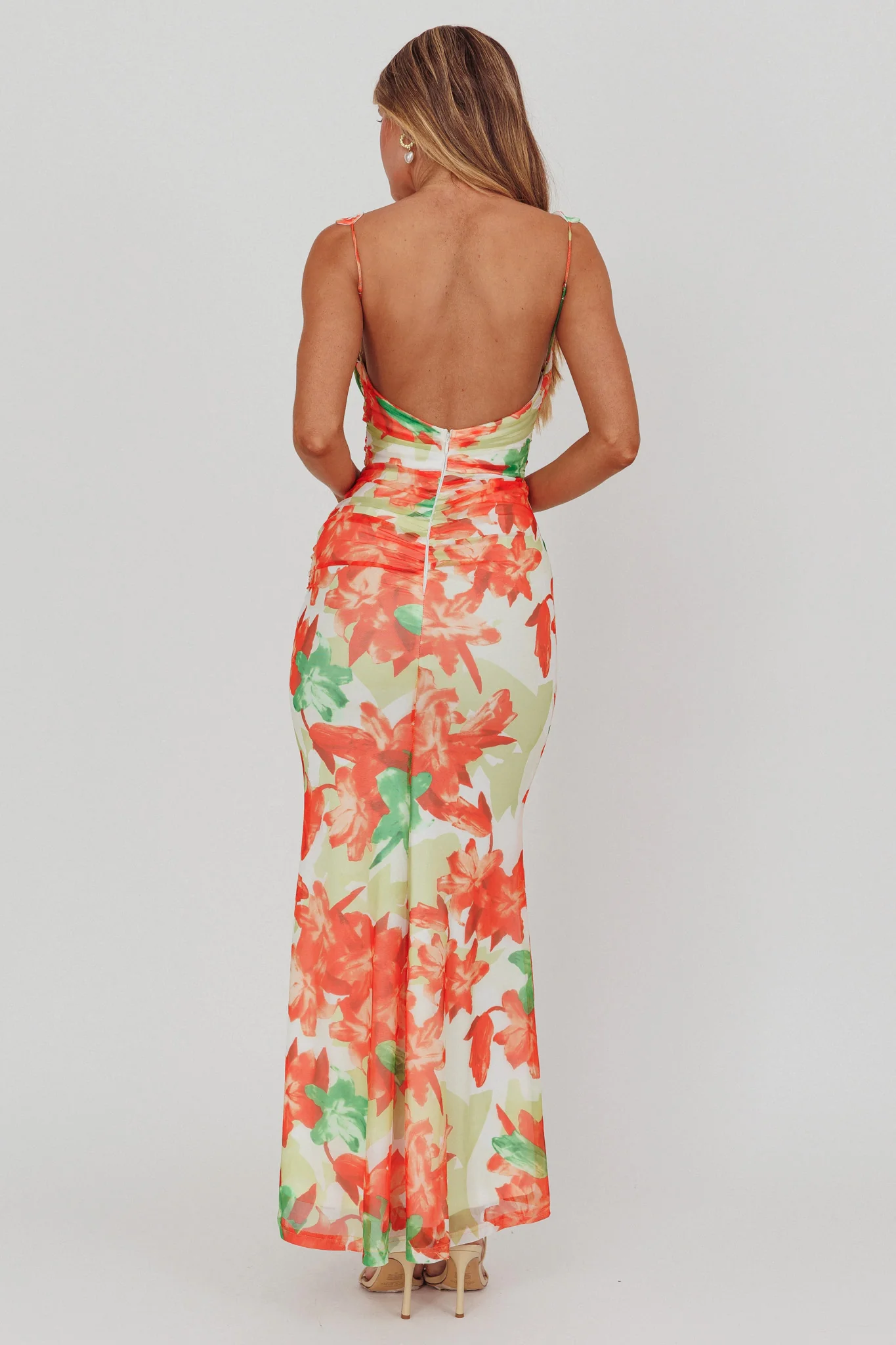 Odelia Sweetheart Mermaid Maxi Dress Print Red - Sonourner