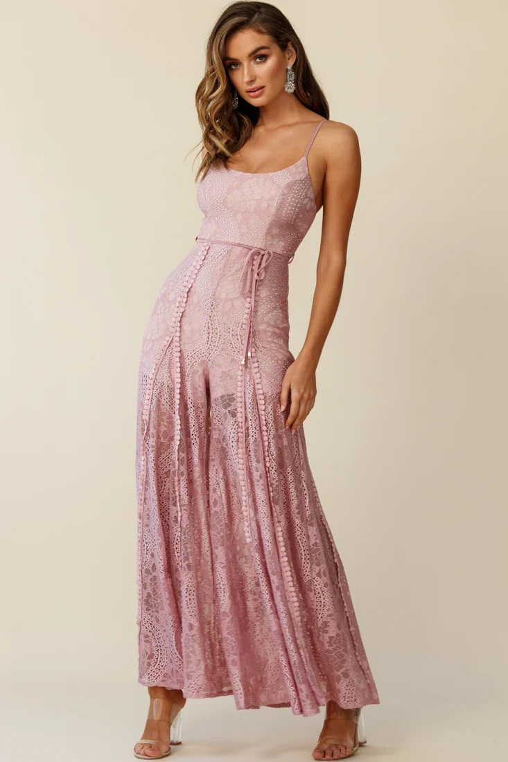 Palm Springs Lace Jumpsuit Blush Pink - Sonourner