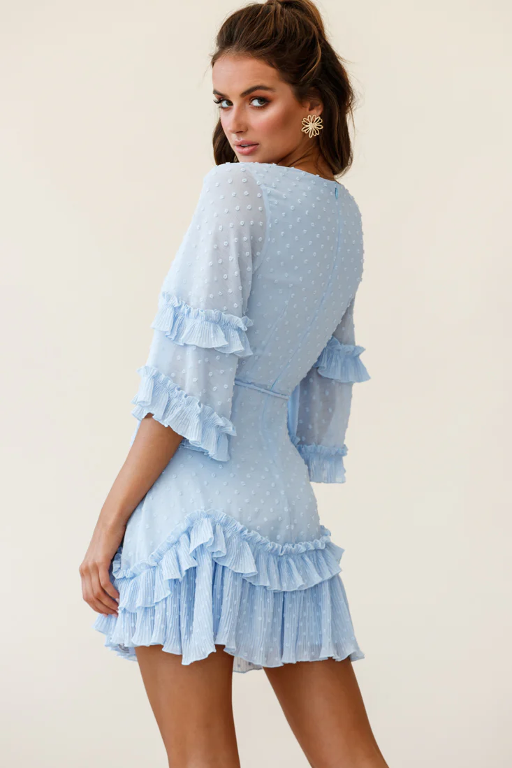 Erica Bell Sleeve Accordion Pleat Dress Hail Spot Baby Blue - Sonourner
